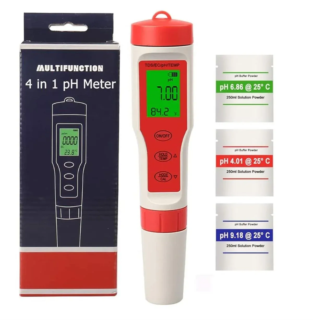 Dijital PH ve İletkenlik Ölçer 4'ü 1 Arada PH TDS EC Sıcaklık Test Cihazı Işıklı LED Ekran